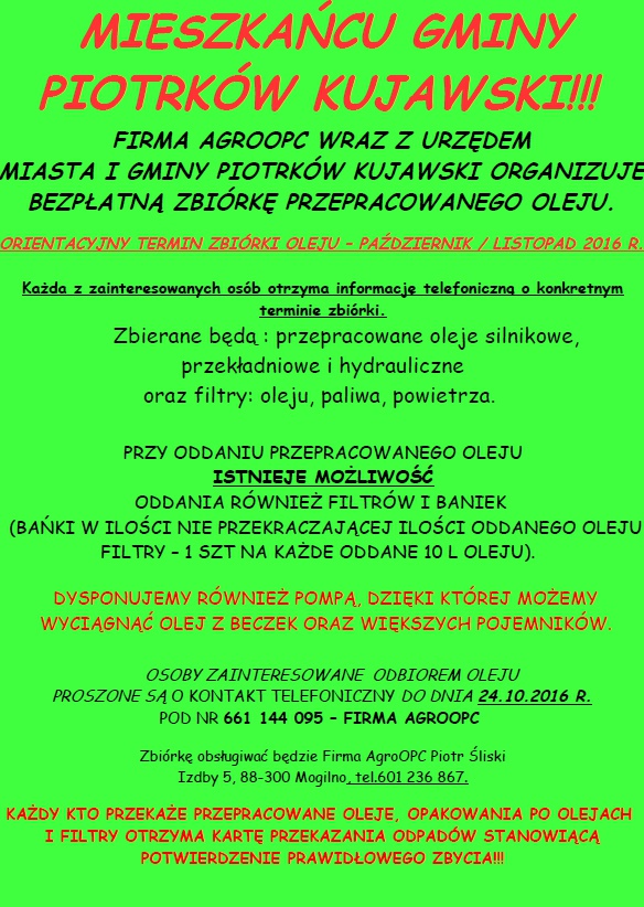 MIESZKAŃCU GMINY PIOTRKÓW KUJAWSKI!!!