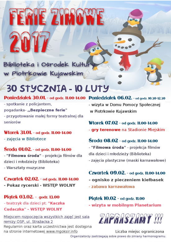 Ferie Zimowe 2017 - program 