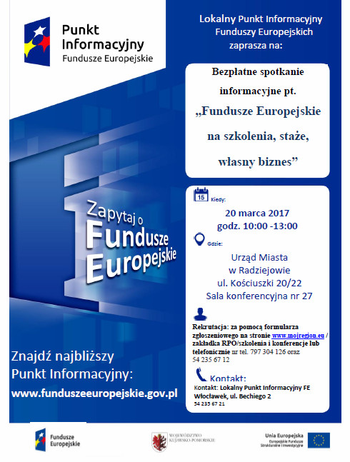 "Fundusze Europejskie na szkolenia, staże, własny biznes"