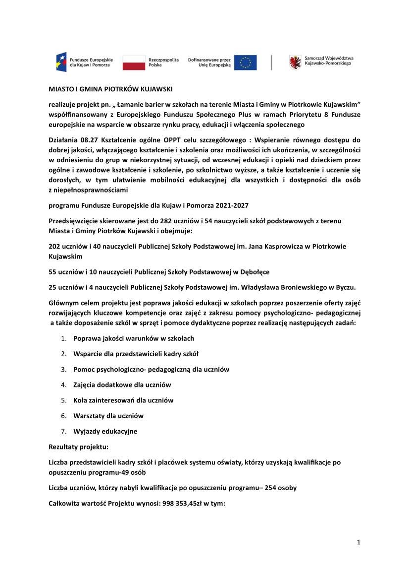 Łamanie barier w szkołach na terenie Miasta i Gminy w Piotrkowie Kujawskim