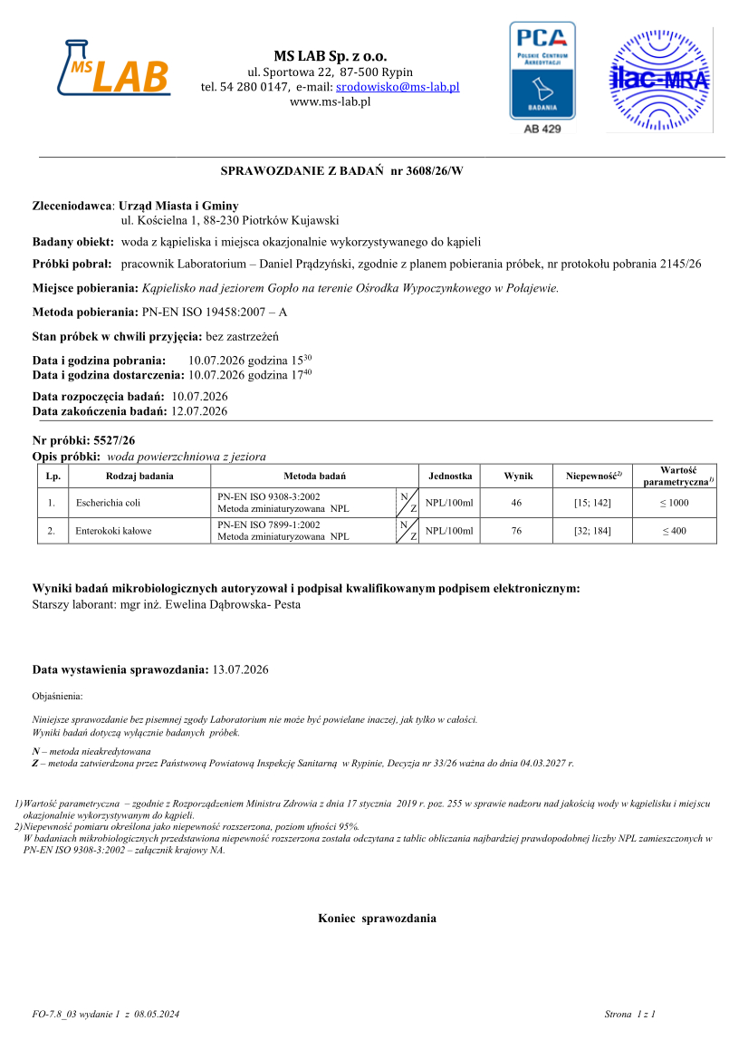 Sprawozdanie z badań wody