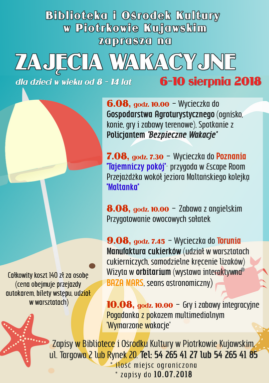 Zajęcia wakacyjne dla dzieci od 8-14 lat